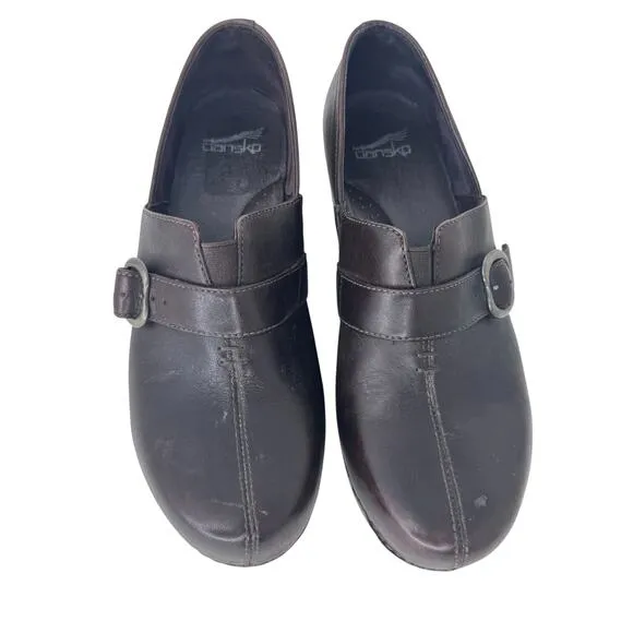Dansko Shoes Womens 39 Tamara Casual Slip On Comfort Wedge Clogs Brown Leather