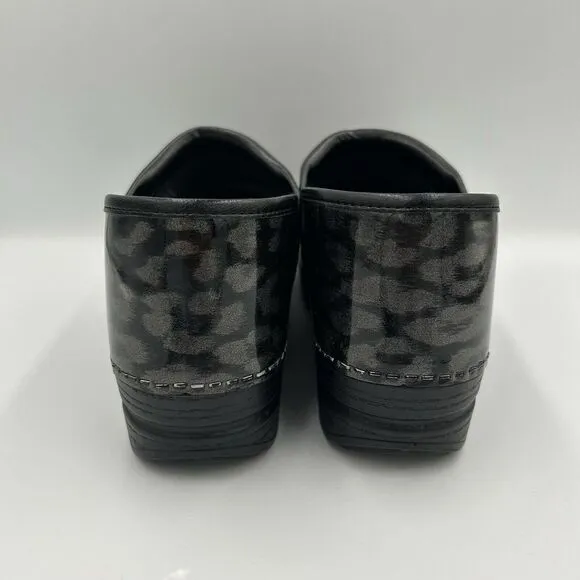 Dansko Shoes Womens SZ 42‎ Pro XP Clogs Black Leather Animal Print Round Toe