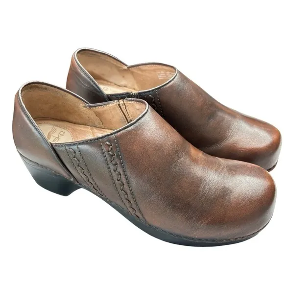 Dansko Sienna Brown Leather Mules Clogs Women's EU 40 US 9 Slip On Comfort Shoe