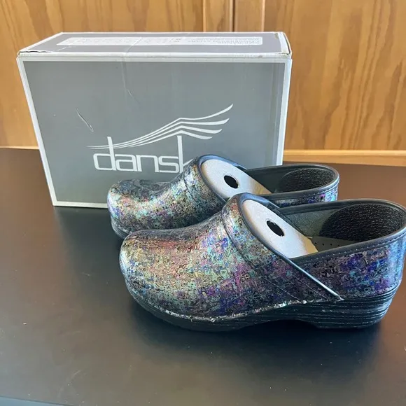 Dansko Size 38 Professional Clogs Metallic Ink Comfort Shoes NIB