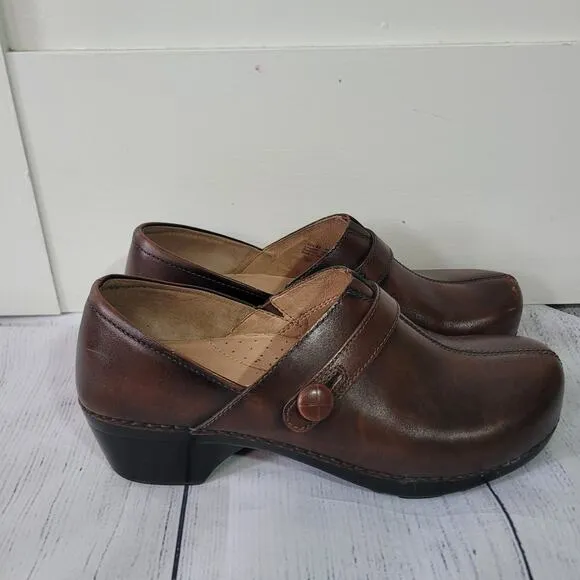 Dansko Size 42 Solstice Brown Brush Off Leather Shoes Slip-On Workwear Comfort