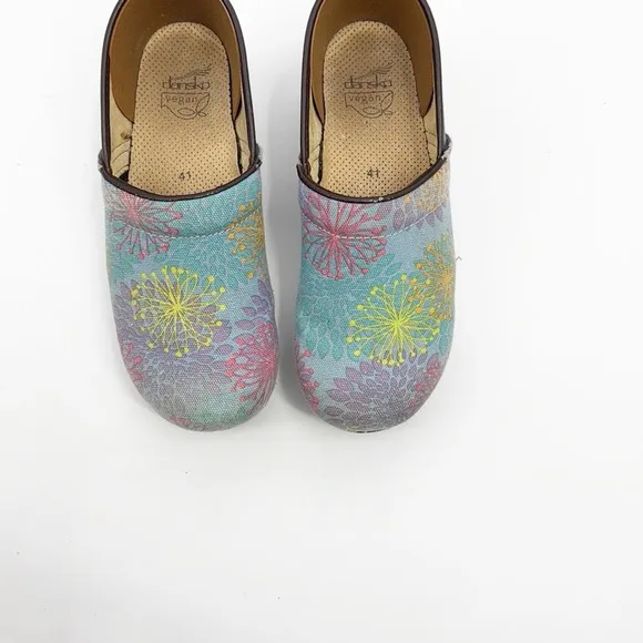Dansko Vegan Floral Clogs Blue Yellow Purple Floral size 41 US 10.5-11