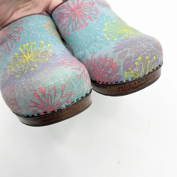Dansko Vegan Floral Clogs Blue Yellow Purple Floral size 41 US 10.5-11