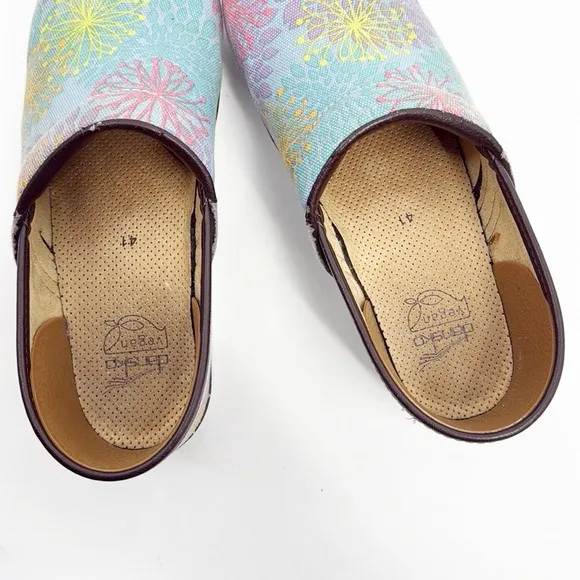 Dansko Vegan Floral Clogs Blue Yellow Purple Floral size 41 US 10.5-11