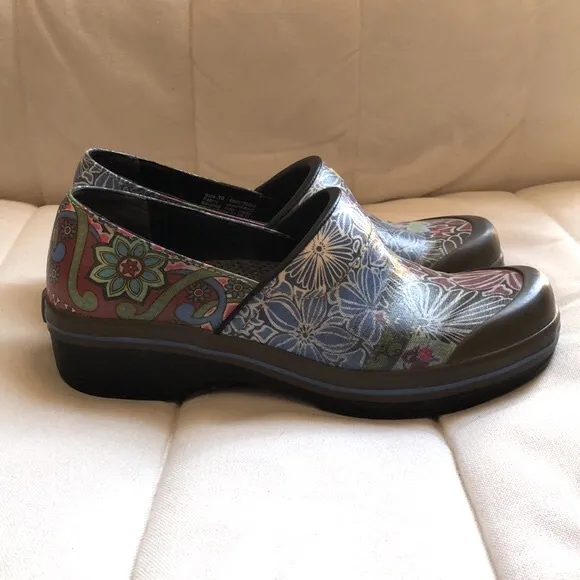 Dansko Vegan Floral Patchwork Fabric Water/Slip Resistant Clogs