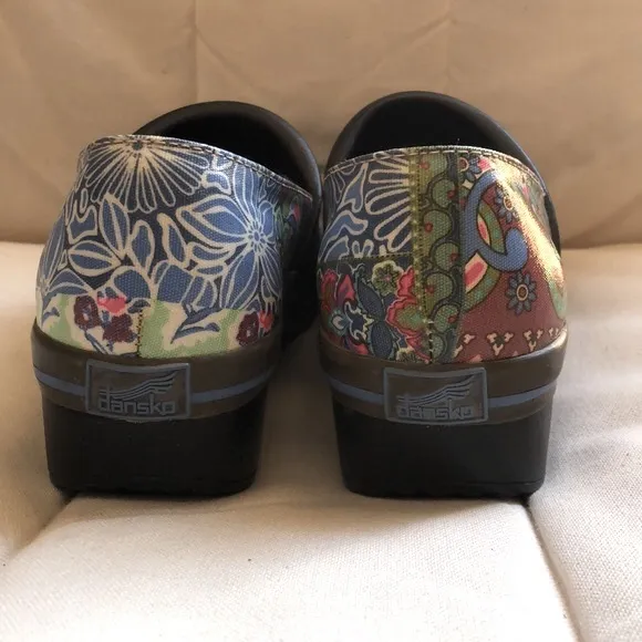 Dansko Vegan Floral Patchwork Fabric Water/Slip Resistant Clogs