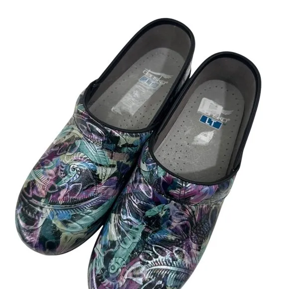 Dansko Women Professional Patent Leather Clogs Multicolor Abstract Print SZ 40