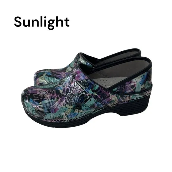 Dansko Women Professional Patent Leather Clogs Multicolor Abstract Print SZ 40