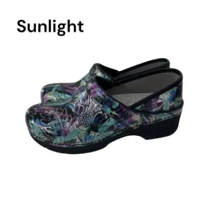 Dansko Women Professional Patent Leather Clogs Multicolor Abstract Print SZ 40