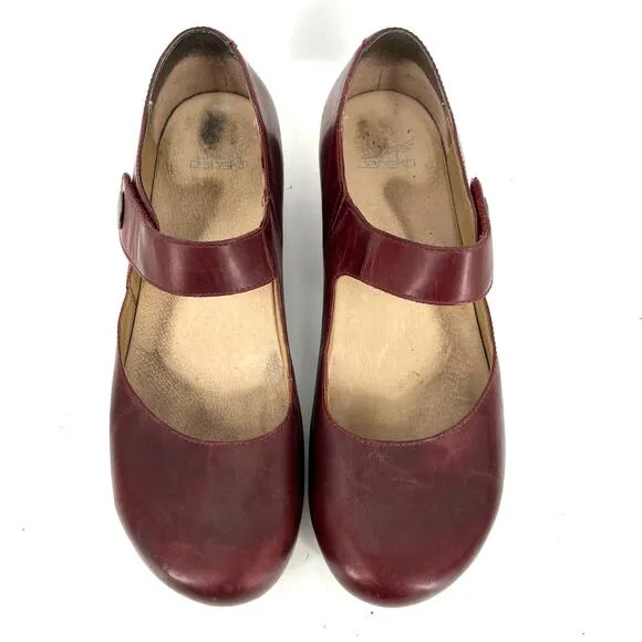 Dansko Women's Beatrice Red Leather Mary Jane Clogs Heels Comfort Shoe (42/11.5)