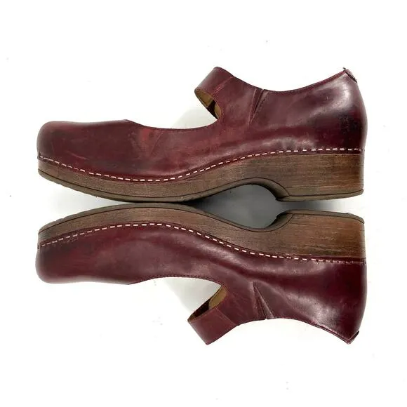 Dansko Women's Beatrice Red Leather Mary Jane Clogs Heels Comfort Shoe (42/11.5)