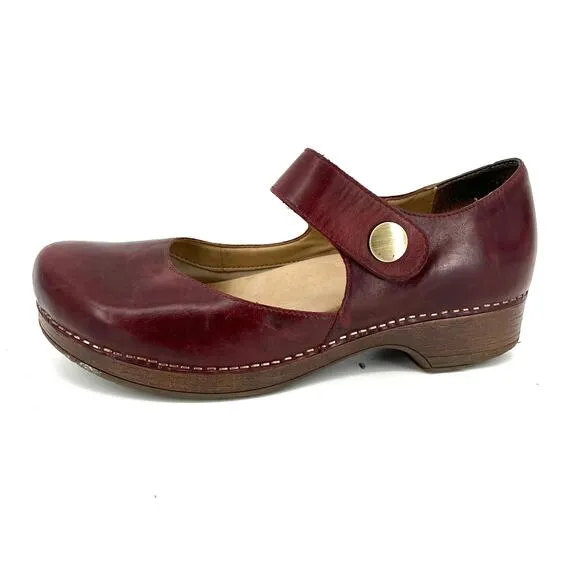 Dansko Women's Beatrice Red Leather Mary Jane Clogs Heels Comfort Shoe (42/11.5)