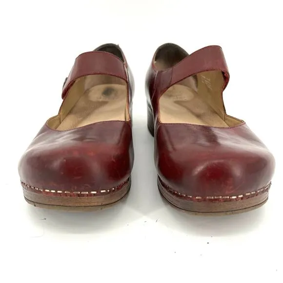 Dansko Women's Beatrice Red Leather Mary Jane Clogs Heels Comfort Shoe (42/11.5)