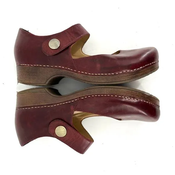 Dansko Women's Beatrice Red Leather Mary Jane Clogs Heels Comfort Shoe (42/11.5)