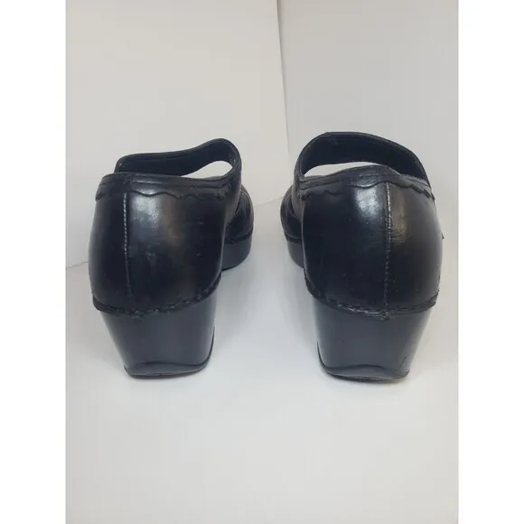 DANSKO Women's Black Leather Harlow Floral Applique Mary Jane Clogs Shoes 40/9.5