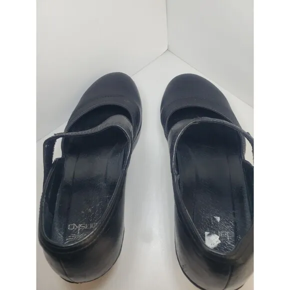 DANSKO Women's Black Leather Harlow Floral Applique Mary Jane Clogs Shoes 40/9.5