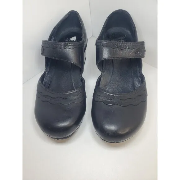 DANSKO Women's Black Leather Harlow Floral Applique Mary Jane Clogs Shoes 40/9.5