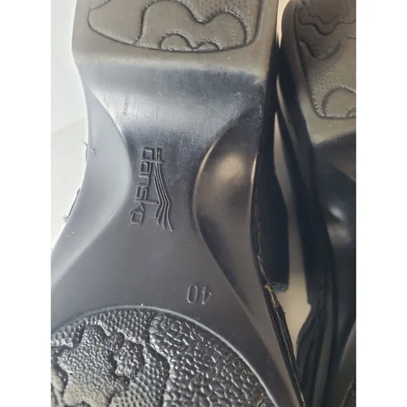 DANSKO Women's Black Leather Harlow Floral Applique Mary Jane Clogs Shoes 40/9.5