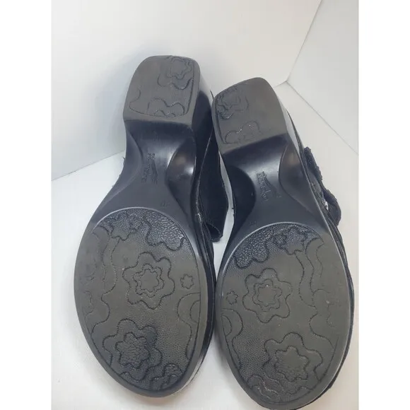 DANSKO Women's Black Leather Harlow Floral Applique Mary Jane Clogs Shoes 40/9.5