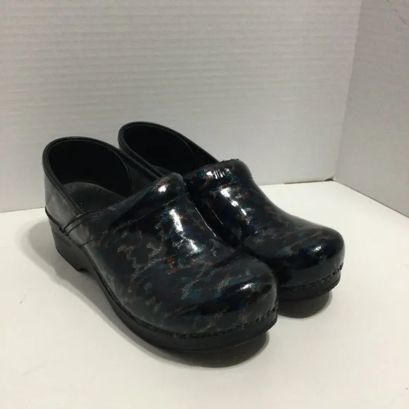 Dansko Women's Nursing Clogs Metallic Multi-Color Leopard Pattern Sz 41 US 10.5