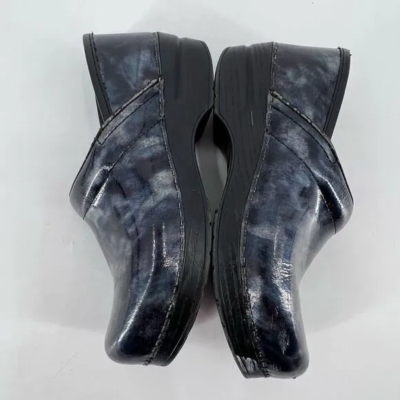 Dansko Women's Patent Leather Marbled Danish Clogs Pewter Gray Black Size 38