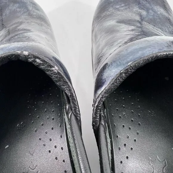 Dansko Women's Patent Leather Marbled Danish Clogs Pewter Gray Black Size 38