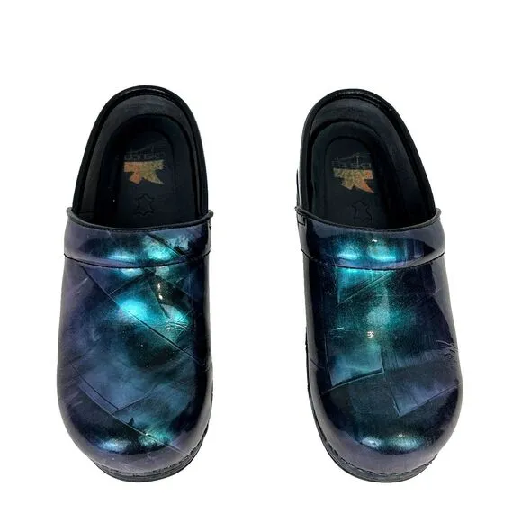 Dansko  XP Iridescent Galaxy Clogs Shoes Teal Blue Purple Comfort Leather 37 6.5