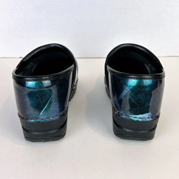 Dansko  XP Iridescent Galaxy Clogs Shoes Teal Blue Purple Comfort Leather 37 6.5