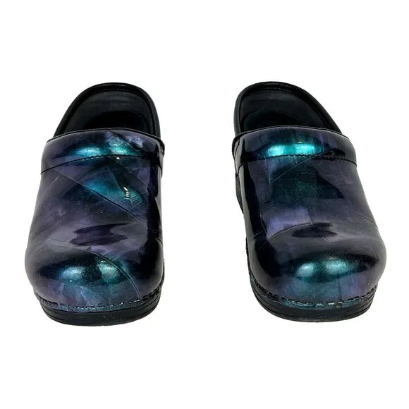 Dansko  XP Iridescent Galaxy Clogs Shoes Teal Blue Purple Comfort Leather 37 6.5
