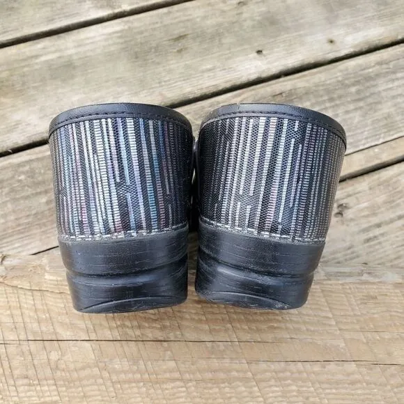 Dansko Professional Multi Twine Rainbow Blue Purple Silver Leather Nursing Clogs