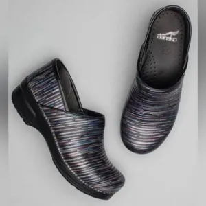 Dansko Professional Multi Twine Rainbow Blue Purple Silver Leather Nursing Clogs