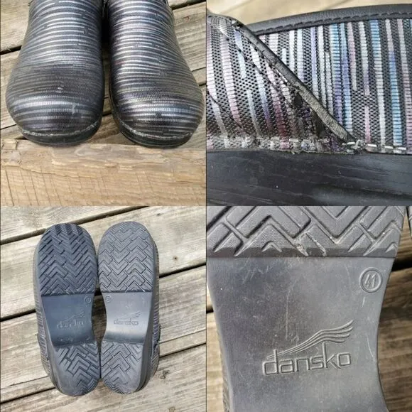 Dansko Professional Multi Twine Rainbow Blue Purple Silver Leather Nursing Clogs