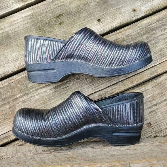 Dansko Professional Multi Twine Rainbow Blue Purple Silver Leather Nursing Clogs