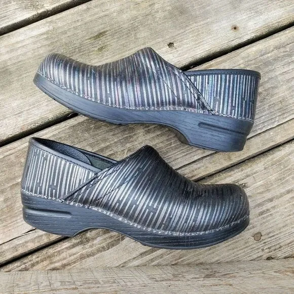 Dansko Professional Multi Twine Rainbow Blue Purple Silver Leather Nursing Clogs