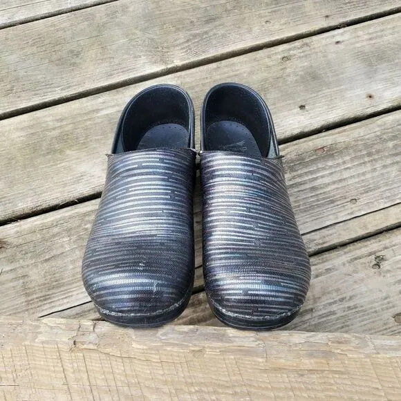 Dansko Professional Multi Twine Rainbow Blue Purple Silver Leather Nursing Clogs