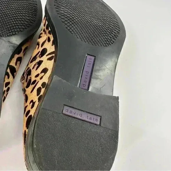 David Tate flats size 8.5 W brown cheetah print calf hair slip on mules clogs