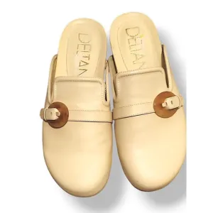 Deltan Brynn Leather Buckle Bohemian Lagan Look Mules SZ 8.5M Ivory leather