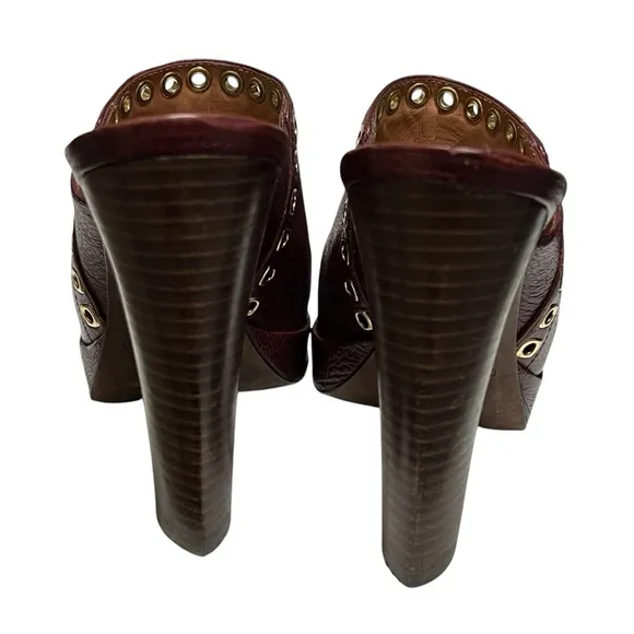 Derek Lam Leather Studded Platform Heeled Mules Size 7