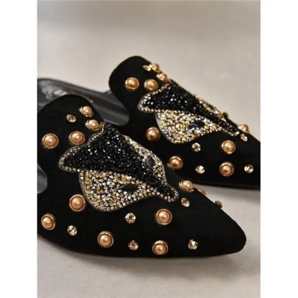 Diamond-Like Fox Animal Decor Fashionable Casual Flat Mules