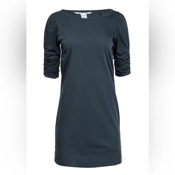 Diane Von Furstenberg - Dark Grey Dress W/ Ruched Short Sleeves Size 12