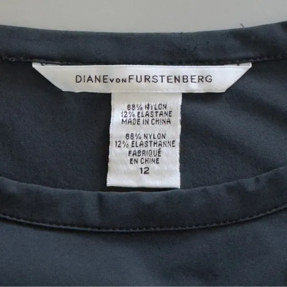 Diane Von Furstenberg - Dark Grey Dress W/ Ruched Short Sleeves Size 12