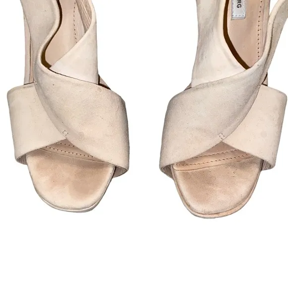 Diane Von Furstenberg DVF Zia ll Cream Suede Platform Slingback Heels - 9