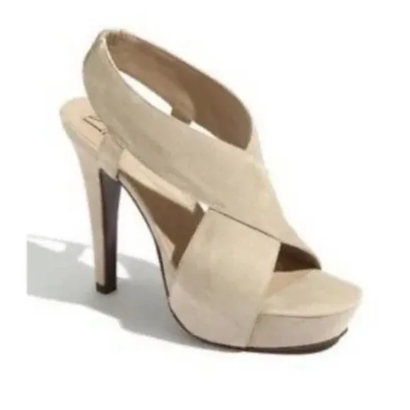 Diane Von Furstenberg DVF Zia ll Cream Suede Platform Slingback Heels - 9
