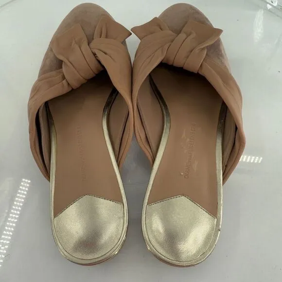 DIANE VON FURSTENBERG Doha Suede Leather Flat Mules Beige Pointed Size 7
