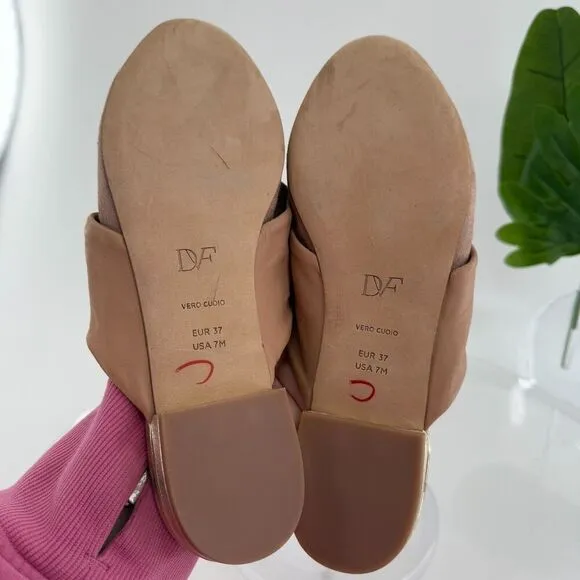 DIANE VON FURSTENBERG Doha Suede Leather Flat Mules Beige Pointed Size 7