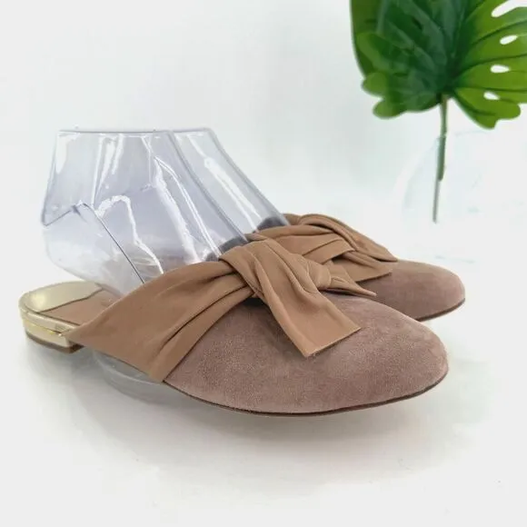 DIANE VON FURSTENBERG Doha Suede Leather Flat Mules Beige Pointed Size 7