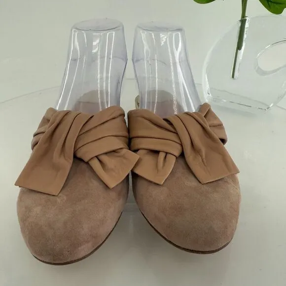 DIANE VON FURSTENBERG Doha Suede Leather Flat Mules Beige Pointed Size 7