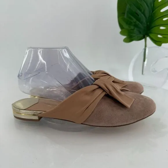 DIANE VON FURSTENBERG Doha Suede Leather Flat Mules Beige Pointed Size 7