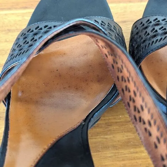 Diane Von Furstenberg Zia II Black Laser Cut Slingback Platform Heels sz 8 ½