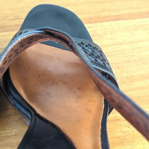 Diane Von Furstenberg Zia II Black Laser Cut Slingback Platform Heels sz 8 ½